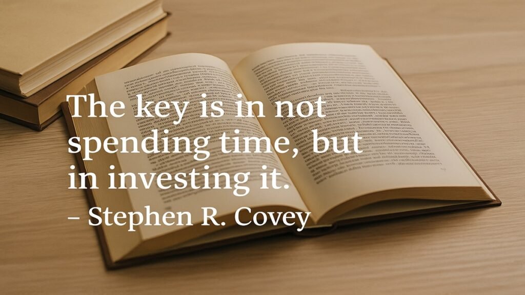 “Time management inspirational quote on an antique clock – motivational card design in HD 16:9 ratio”