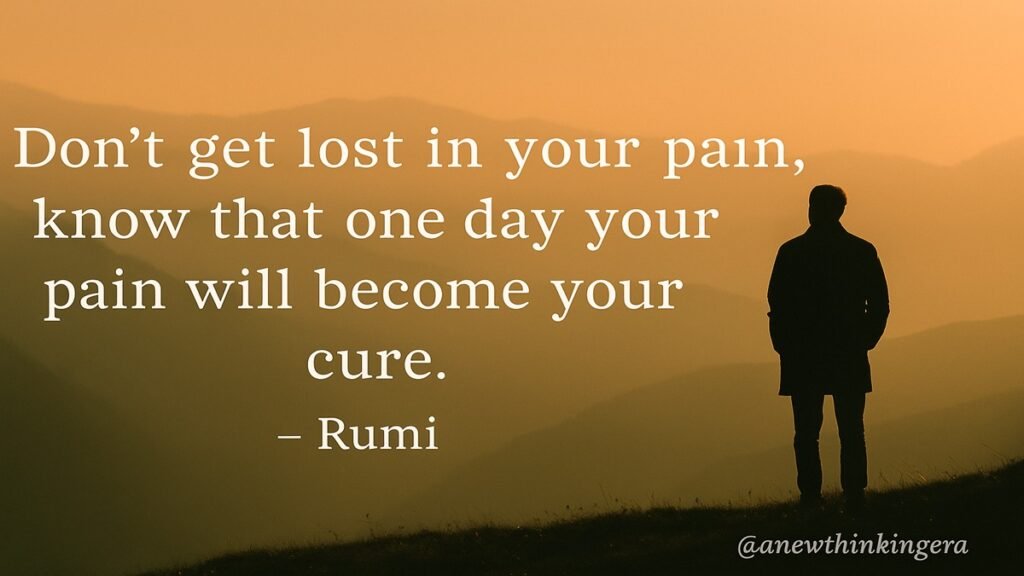 "Rumi quote - Don’t get lost in your pain, one day your pain will become your cure | motivational quote image by anewthinkingera"