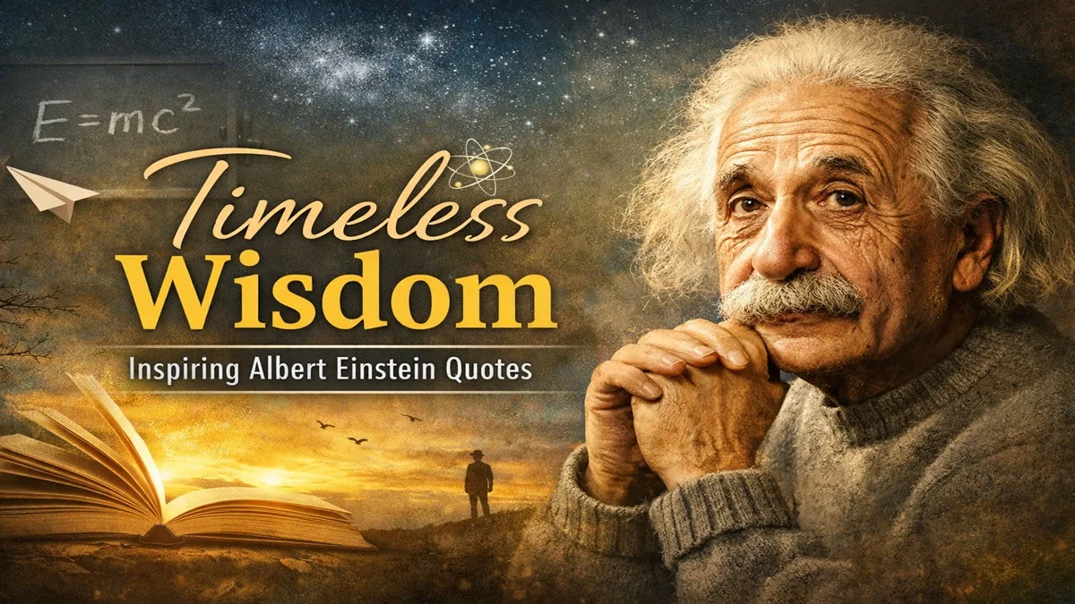 Featured image of Albert Einstein with “Timeless Wisdom” text representing inspiring Albert Einstein quotes on life, imagination, and success.