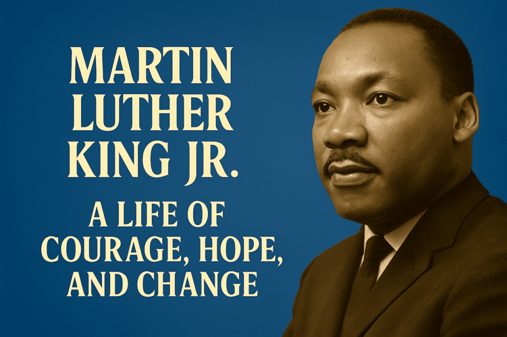 Martin Luther King Jr. Biography— A Life of Courage, Hope, and Change We Can All Learn From in 2025 1 Portrait of Martin Luther King Jr. set against a clean, uplifting background with the text “A Life of Courage, Hope, and Change