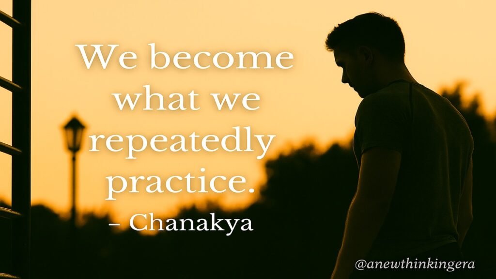 Chanakya quote – We become what we repeatedly practice – motivational discipline image
