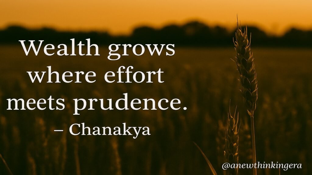 Chanakya quote – Wealth grows where effort meets prudence – financial wisdom image