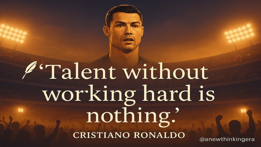 Cristiano Ronaldo motivational quote image with stadium background, symbolizing strength and resilience.
