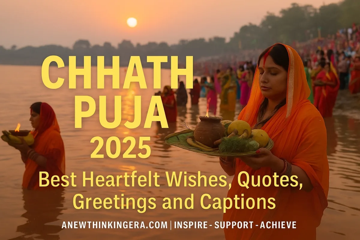 A realistic digital illustration of devotees offering Arghya to Surya Dev during Chhath Puja 2025 at sunrise, with glowing diyas, marigold flowers, and river reflections — symbolizing light, purity, and devotion.