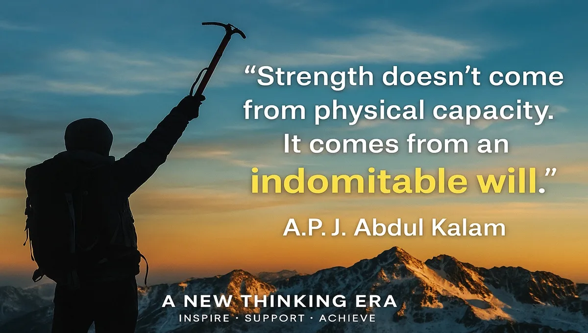 APJ Abdul Kalam motivational quote with mountaineer silhouette