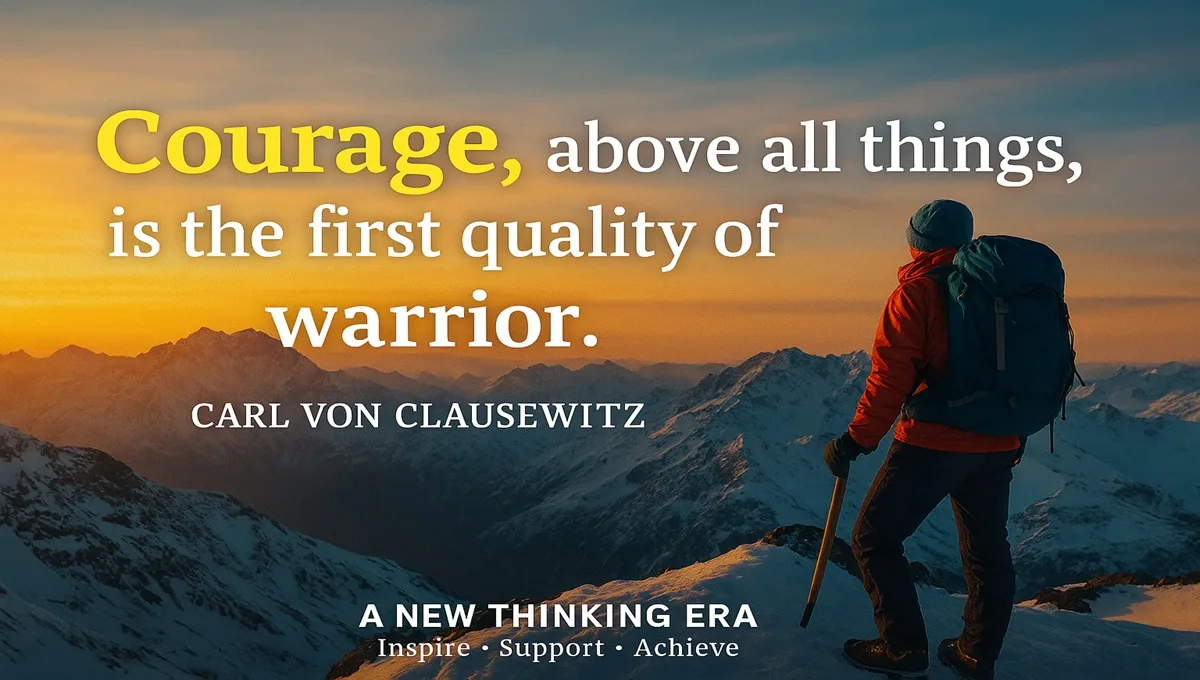 Carl von Clausewitz courage warrior quote with sunrise mountain background