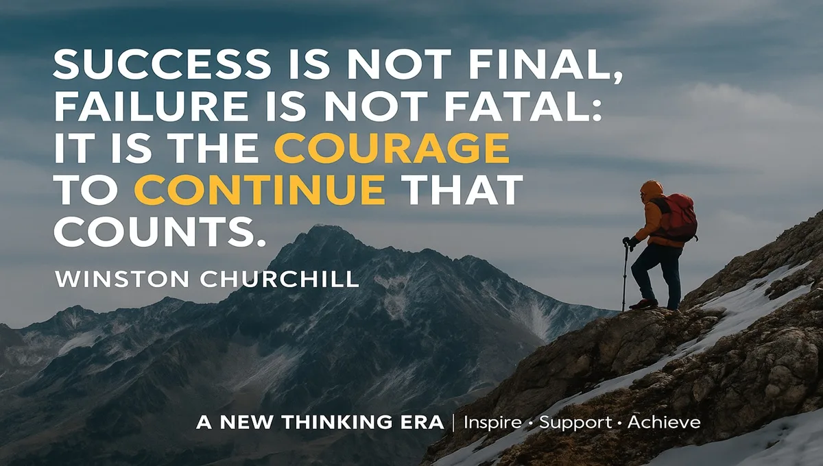 Winston Churchill quote about courage to continue with mountaineer background