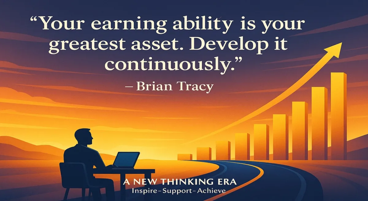 Brian Tracy quote your earning ability is your greatest asset develop it continuously motivational business graph background