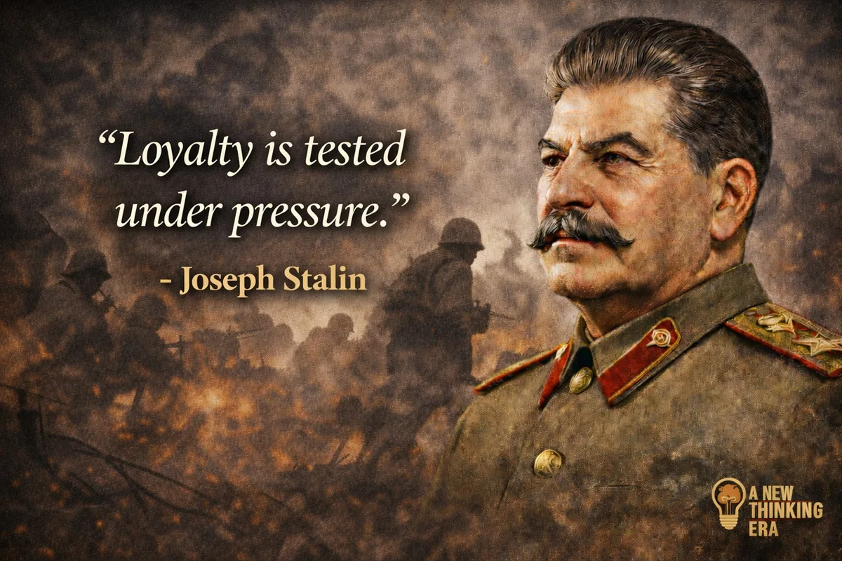 Joseph Stalin quote loyalty is tested under pressure leadership and authority image with A New Thinking Era branding