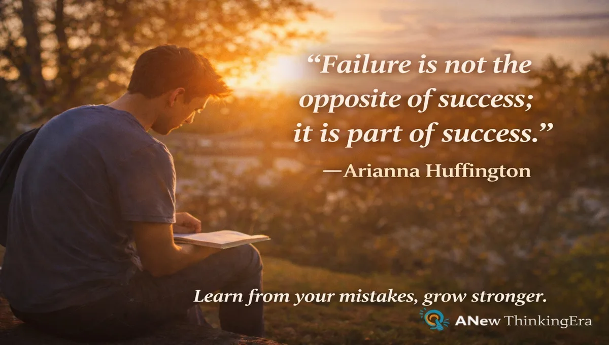 Motivational Quotes for Students to Stay Focused, Confident & Mentally Strong (2026 Guide) 3 Motivational quote for students about failure showing a student reading and reflecting at sunset, encouraging learning from mistakes, building academic confidence, and developing a strong student mindset