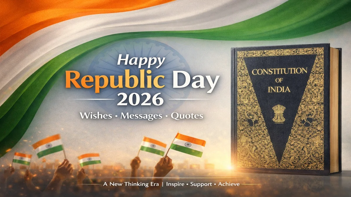 Happy Republic Day wishes 2026  with Indian flag and Constitution of India
