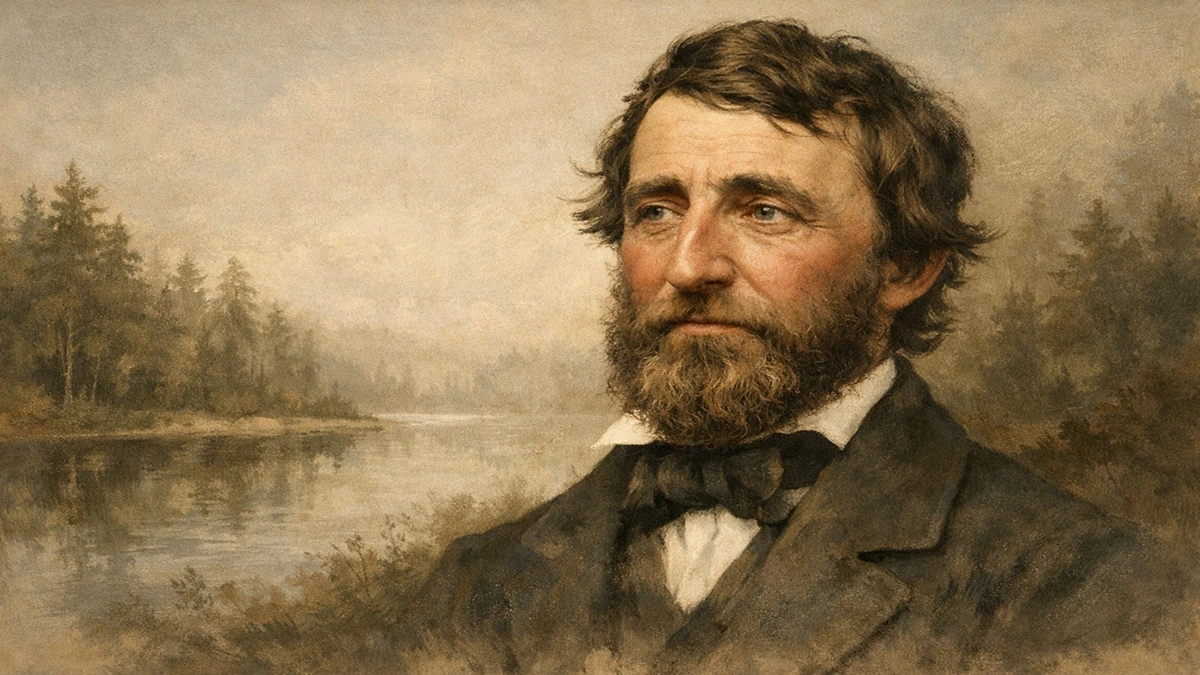 Henry David Thoreau  Quotes- Portrait of Henry David Thoreau reflecting his philosophy of simplicity, self-reliance, and thoughtful living

