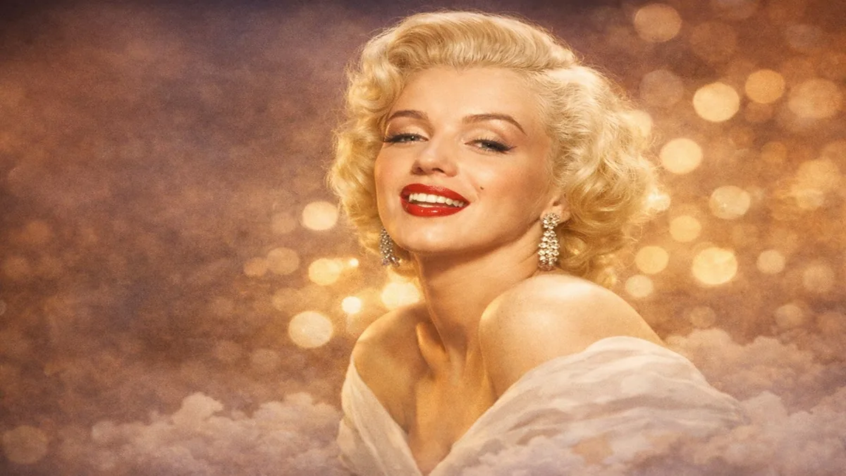 Merilyn Monroe Quotes-Marilyn Monroe portrait in vintage Hollywood style with golden bokeh background