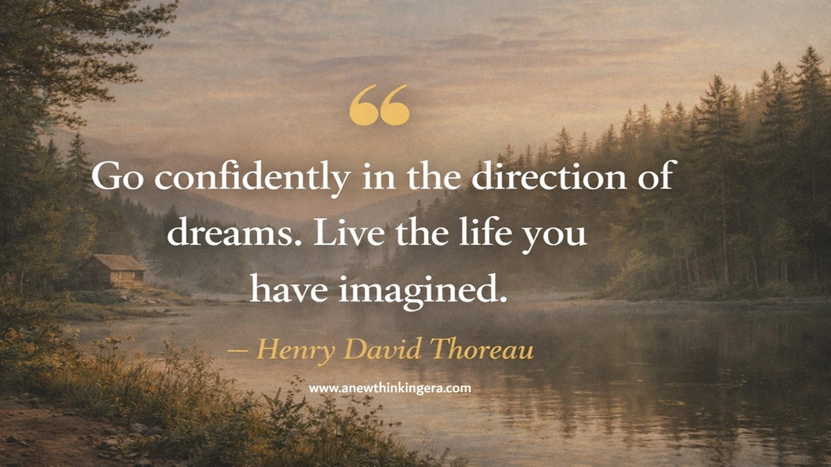 Henry David Thoreau quote on dreams and purposeful living: Go confidently in the direction of your dreams. Live the life you have imagined.
