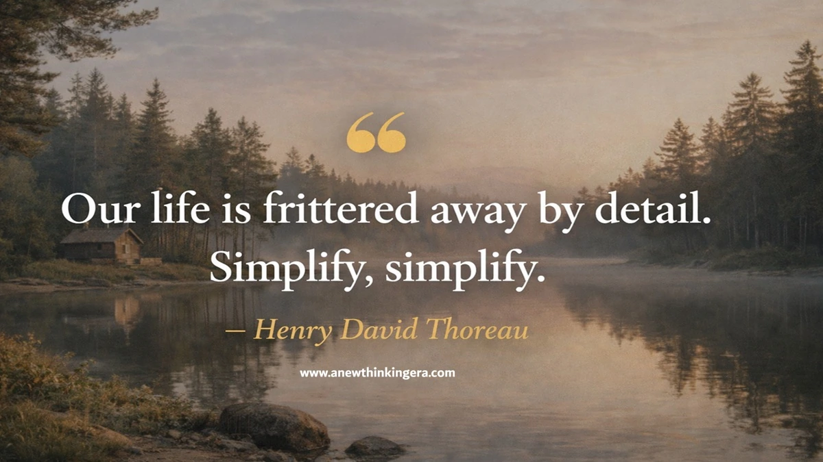Henry David Thoreau quote image on simplicity and mindful living: Our life is frittered away by detail. Simplify, simplify.