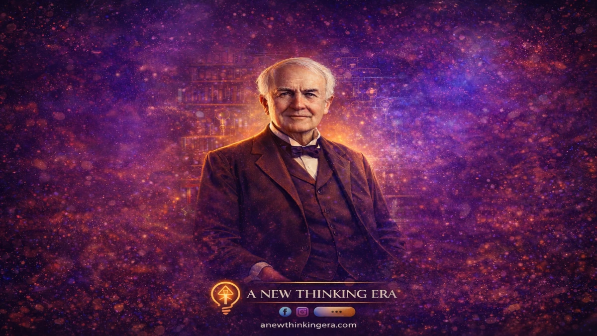 Thomas Edison Quotes: Thomas A. Edison portrait with A New Thinking Era branding inspirational image